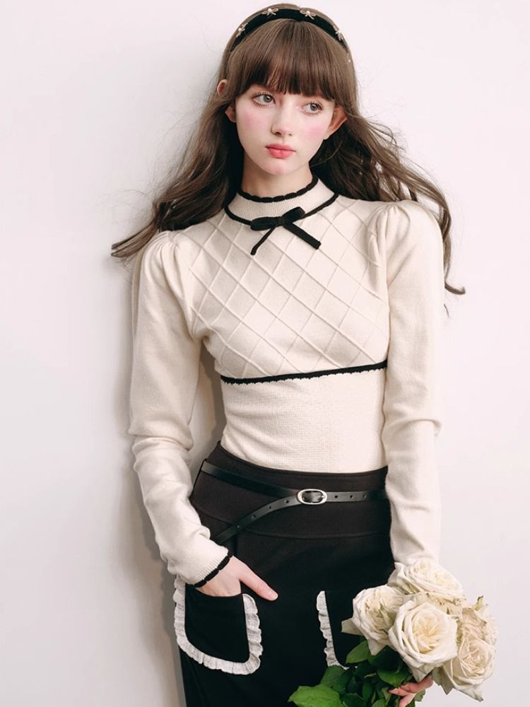 French Chambray Sweater Top Knit Bottoms【s0000004445】