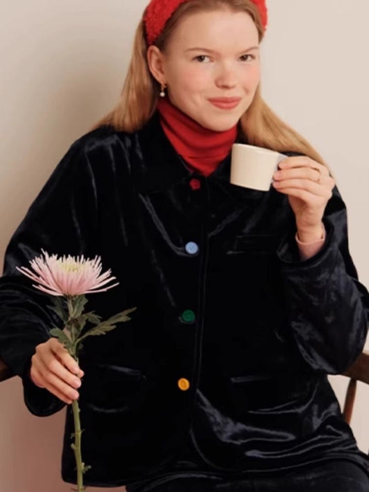 Elegant Ink Blue Glossy Soft Little Jacket Set【s0000006459】