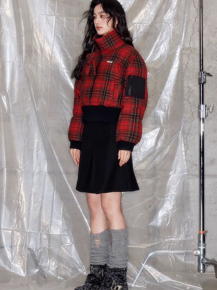 Red plaid two sides wear short cotton jacket 【s0000005633】