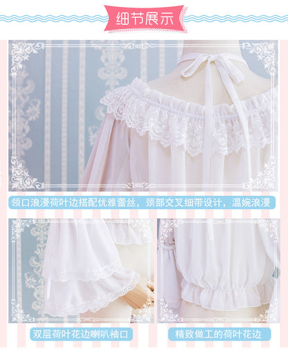 Eieyomi - Kawaii Lolita Blouse Long Sleeve Halter Neckline Chiffon Blouse