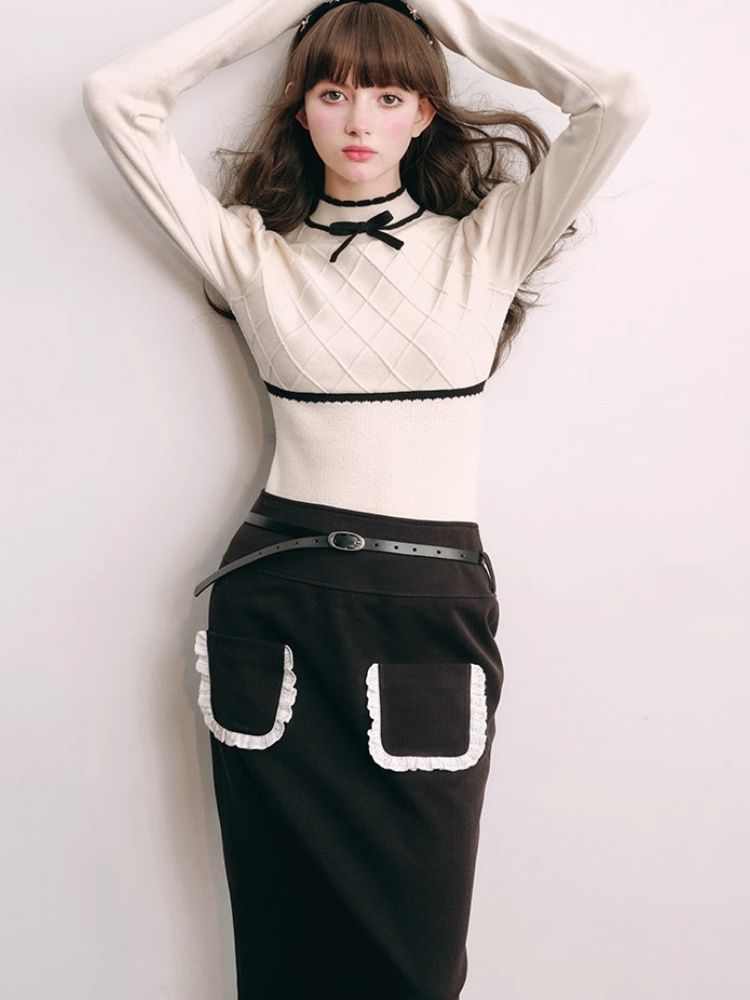 French Chambray Sweater Top Knit Bottoms【s0000004445】