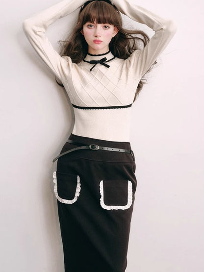 French Chambray Sweater Top Knit Bottoms【s0000004445】