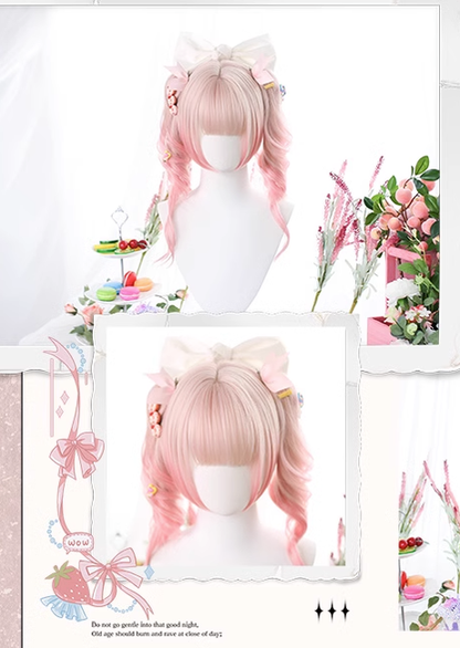 Dalao Home - Sweet Lolita Gradient Peach Pink Long Curly Wig