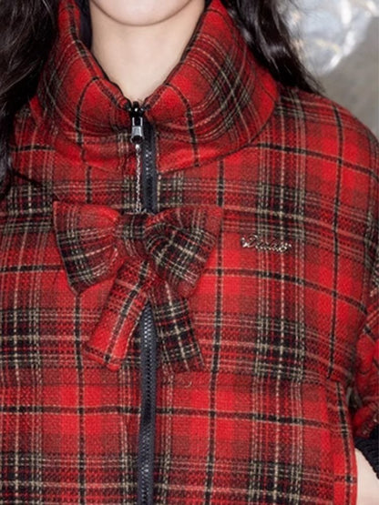 Red plaid two sides wear short cotton jacket 【s0000005633】