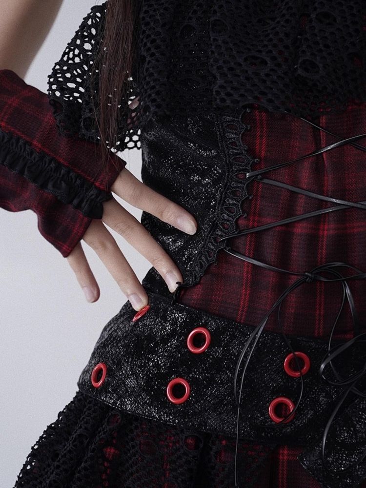 Niche Iconic Rock Halter Red and Black Plaid Dress【s0000004930】