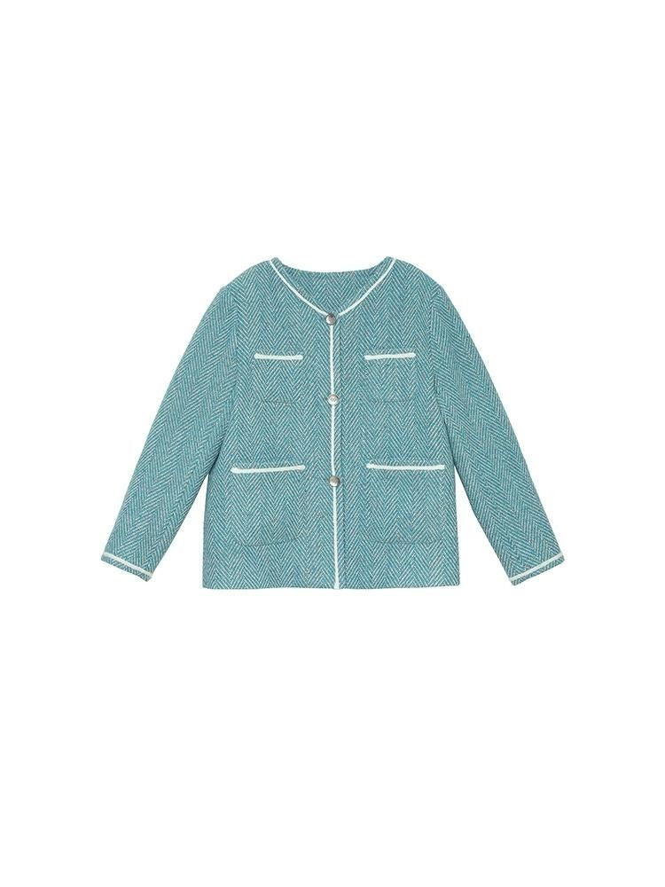 Herringbone pattern wool tweed jacket【s0000005949】