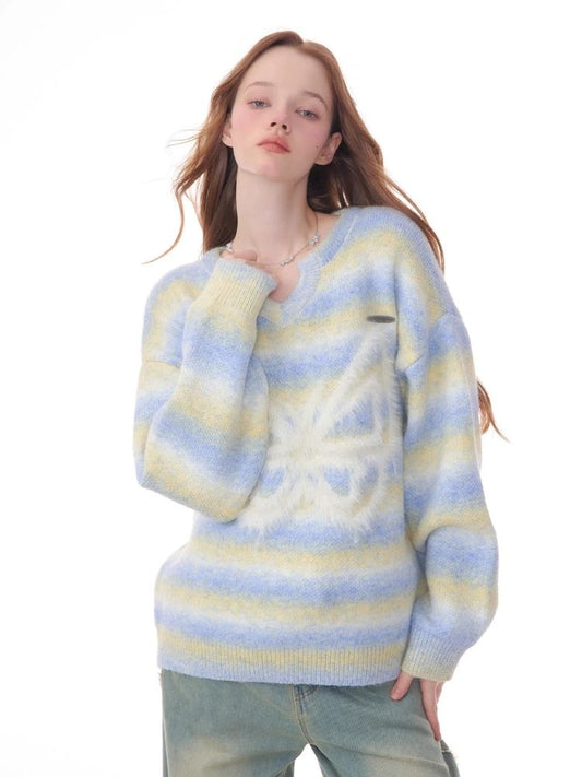 Striped Hairy Butterfly Thick Sweater【s0000006157】