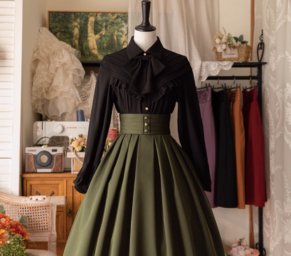 Forest Wardrobe - Forest Basket - Elegant Lolita Blouse, Vintage Bow Tie