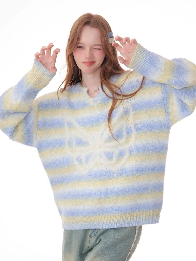 Striped Hairy Butterfly Thick Sweater【s0000006157】