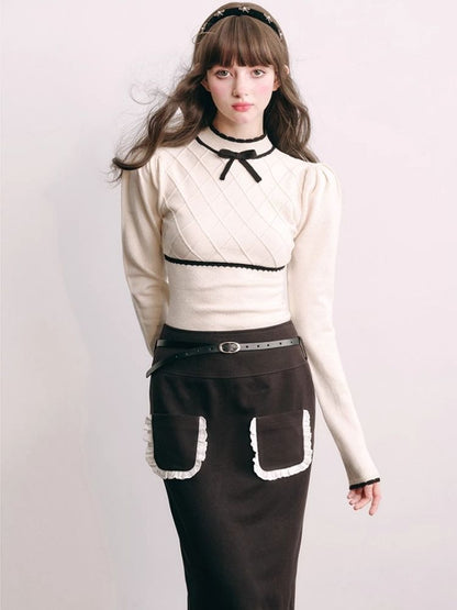 French Chambray Sweater Top Knit Bottoms【s0000004445】