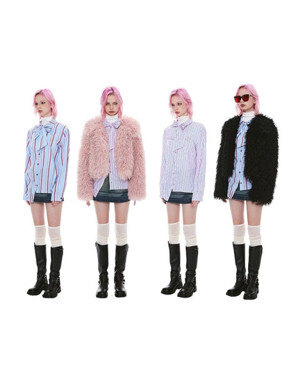 Stripe Pink Green Embroidered Shirt【s0000004971】