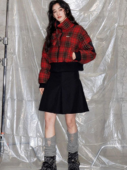 Red plaid two sides wear short cotton jacket 【s0000005633】