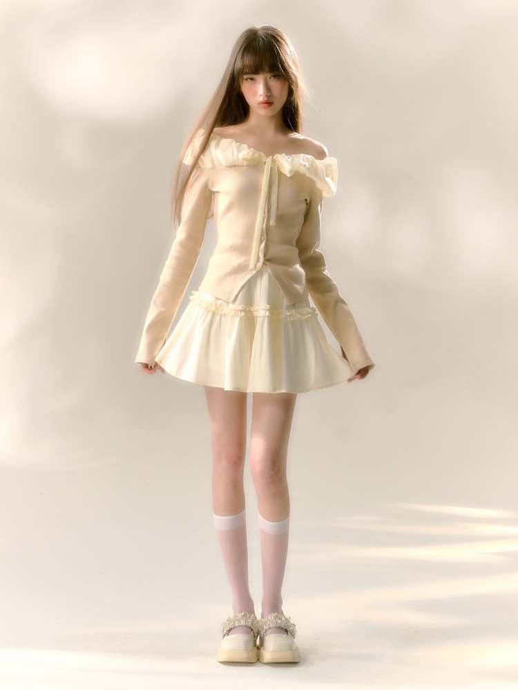 Lace Off Shoulder Knit Tops & Tutu Mini Skirts【s0000007365】