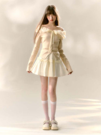 Lace Off Shoulder Knit Tops & Tutu Mini Skirts【s0000007365】