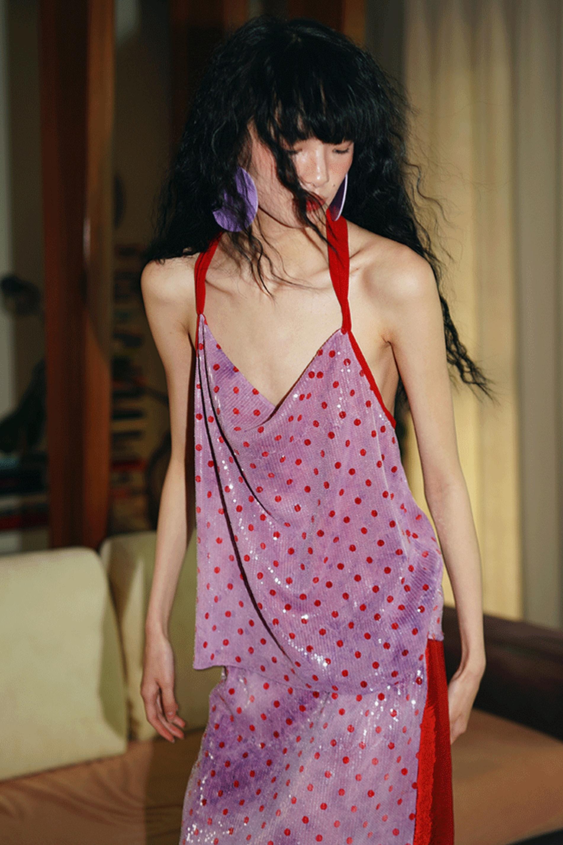 Sequin Dot Backless Resort Skirt Set-Up