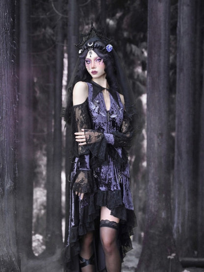 Gothic Velvet Open Shoulder Lace Flower Blouse【s0000003868】