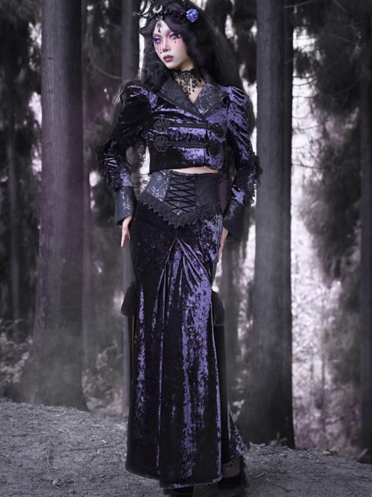 Gothic Velvet Lace Up Lace Mermaid Long Skirt【s0000003869】