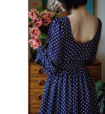 Lapis navy blue polka dot vintage dress