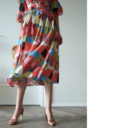 Geometric pattern oil painting dress