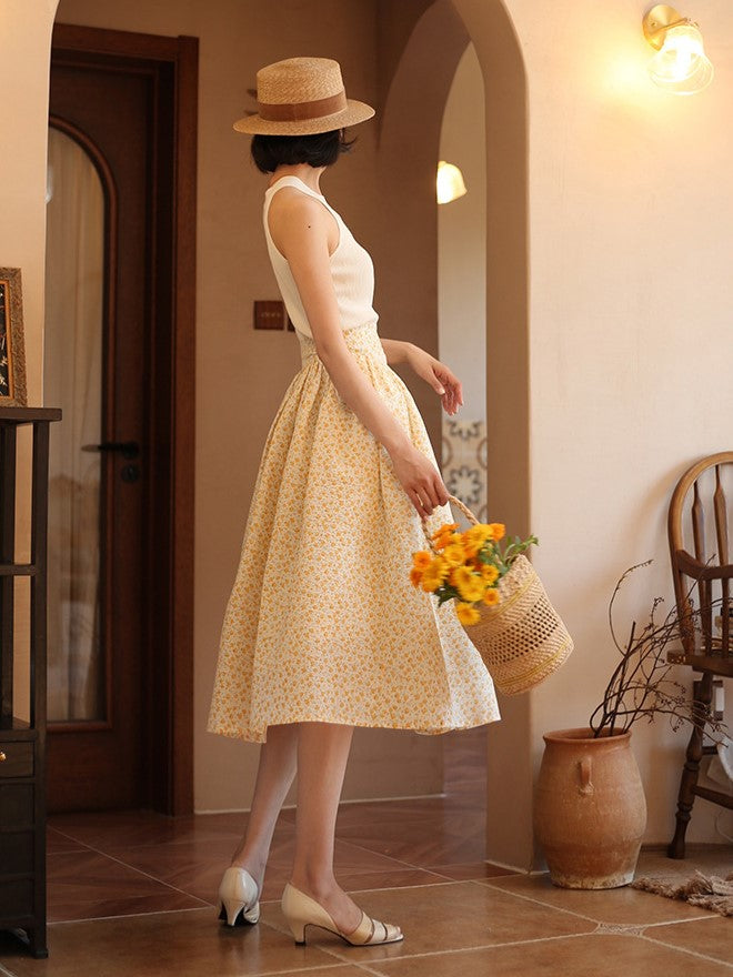 Wisteria yellow bouquet french retro skirt