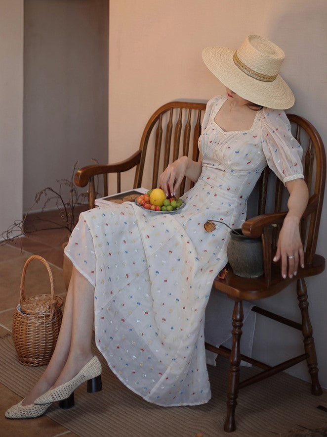 Floral embroidered dress with glittering jewels