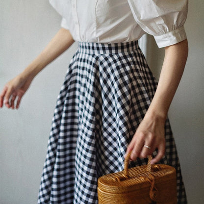 black white plaid hepburn skirt