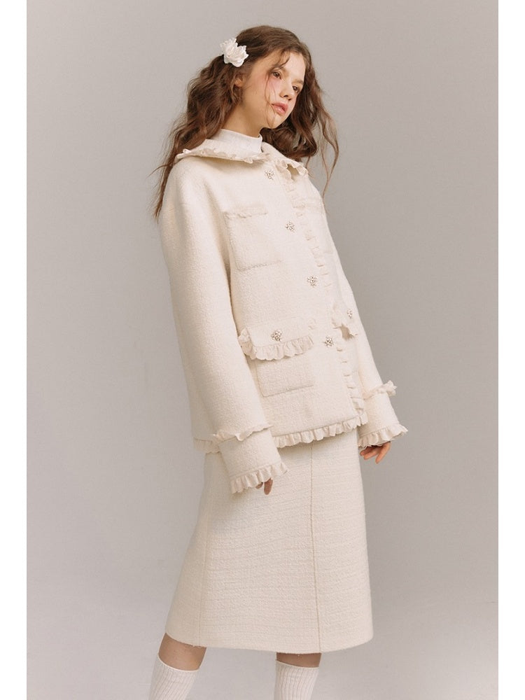 Wool Weave Lazy Bouquet Button Frills Jacket & Skirt【s0000003857】