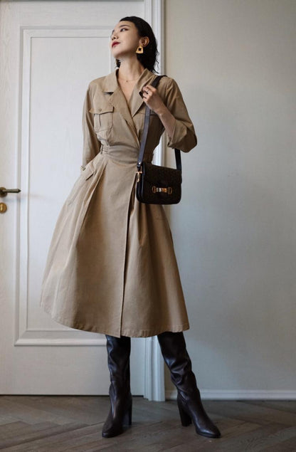 Western vintage khaki trench coat