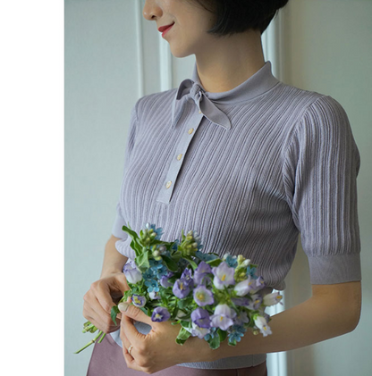 British lady slim ribbon blouse