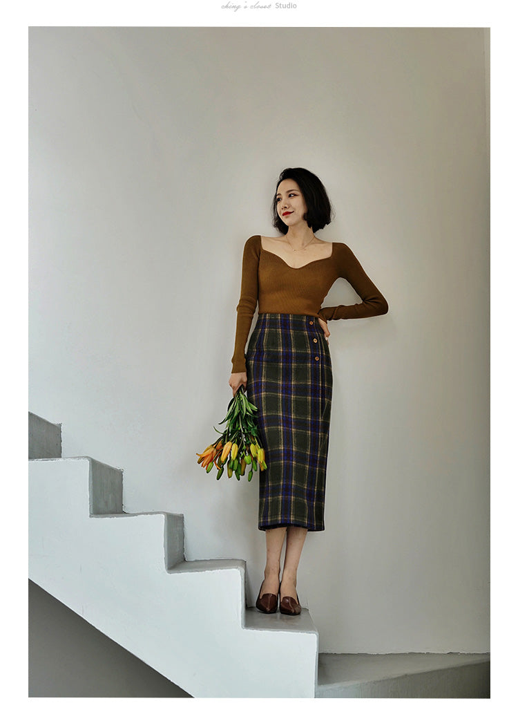 western plaid retro pencil skirt