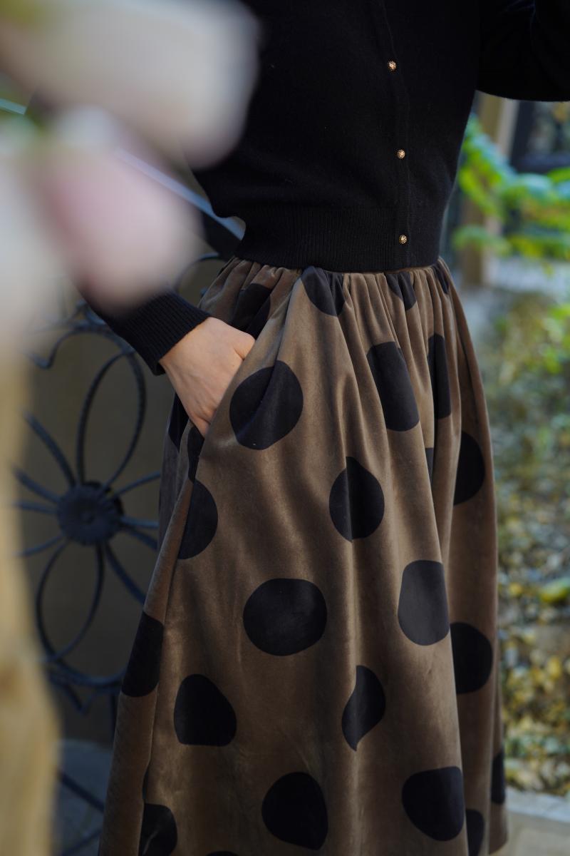 Birch brown polka dot velvet umbrella skirt