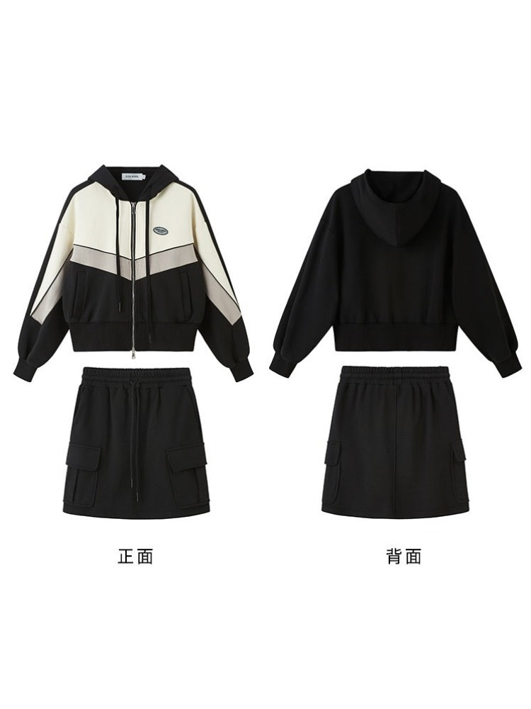 Sports Style ZIP-Up Hoodie ＆ A-Line Skirt【s0000003191】