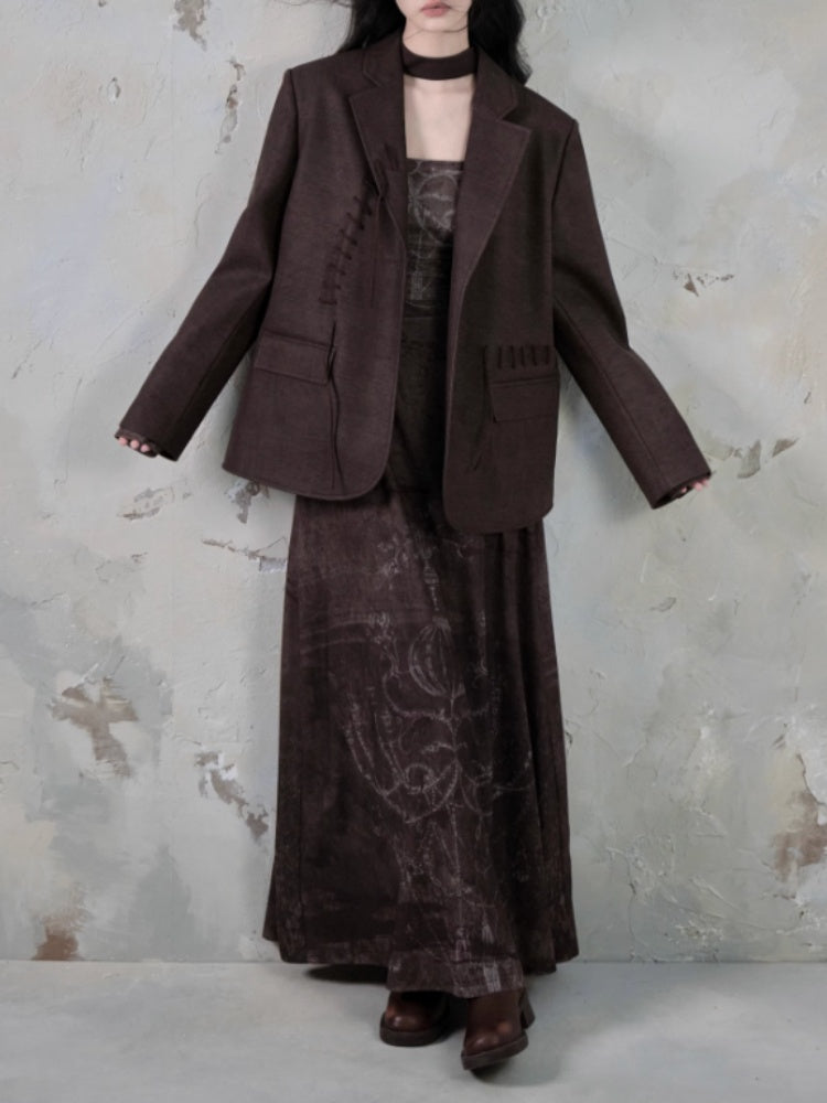 Square Neck Printed Waist Slim Long Dress【s0000004398】