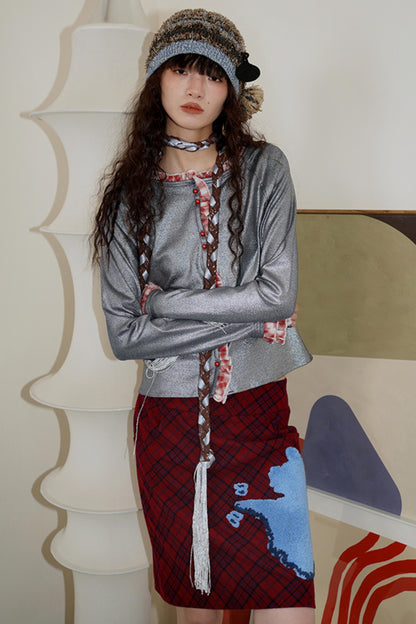 Vintage Plaid Embroidered Wool Halter Skirt