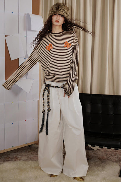 Loose Fit Wool Knit Striped T-Shirt