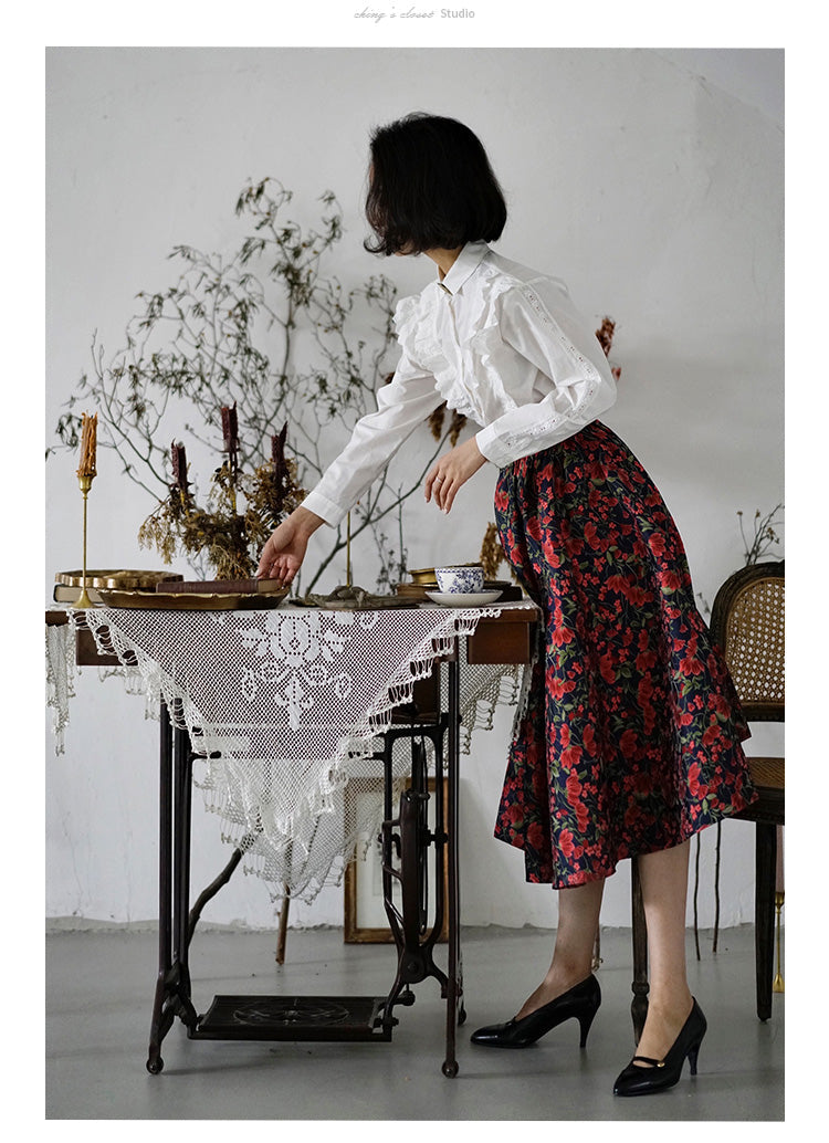 red flower jacquard skirt