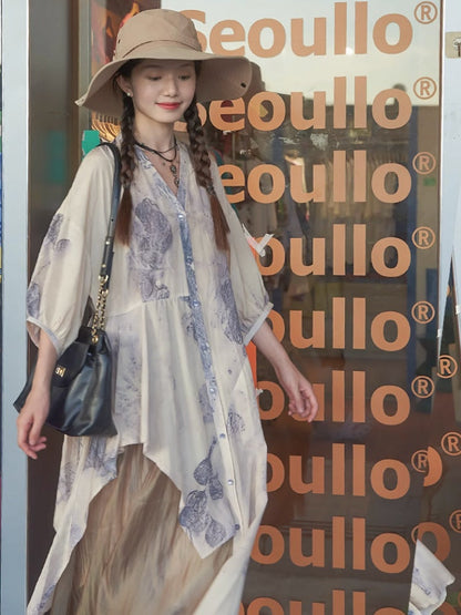 Chinese Style Art Printed Fishtail Swing Long Dress【s0000002981】