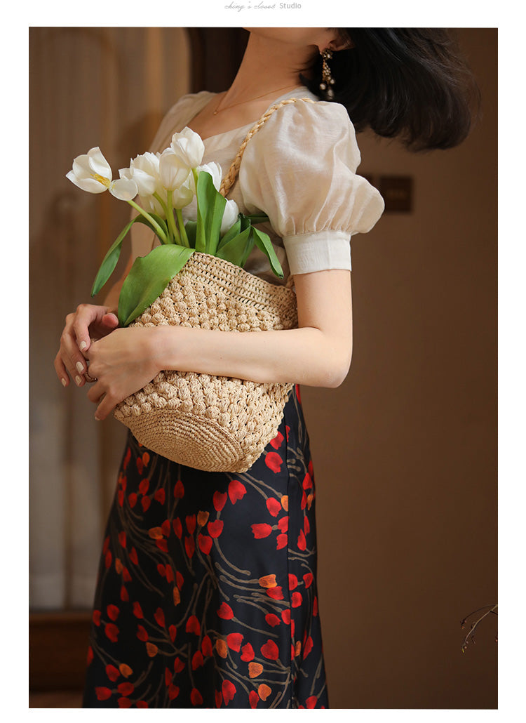 Crimson Floral French Skirt