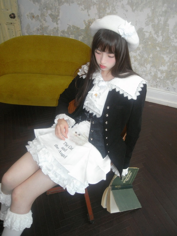 Sailor Collar Rose Button Jacquard Jacket【s0000003813】