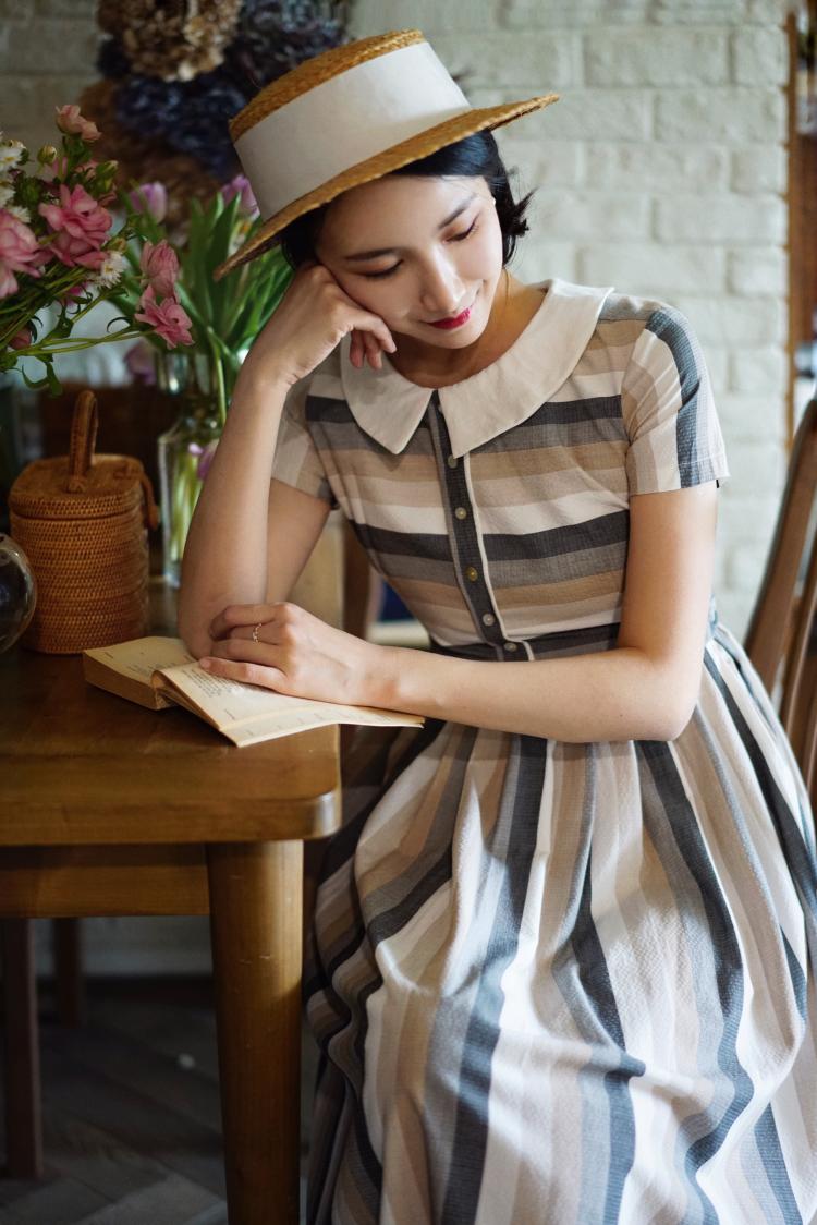 Literary Lady Vintage Striped Dress