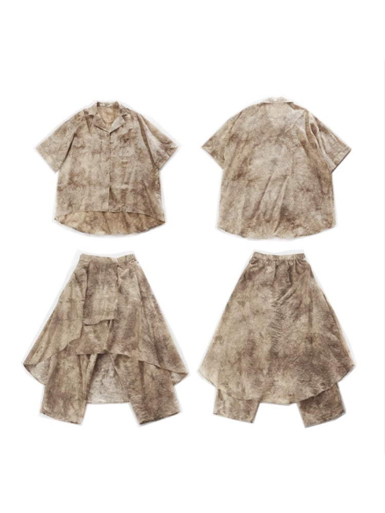 Jacquard Retro Chinese Style Loose Shirt & Pants Skirt Set Up【s0000002978】