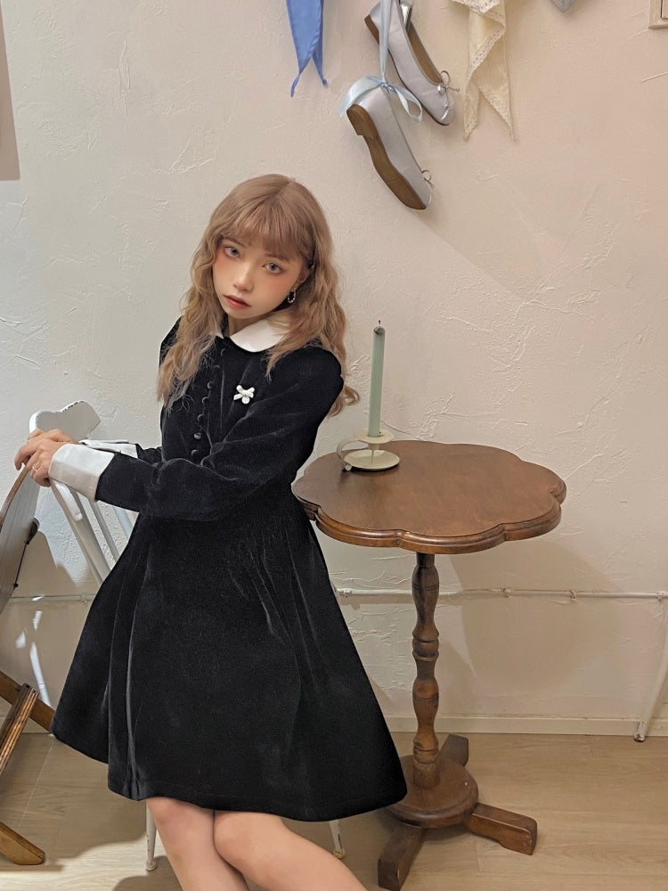 Classical Velvet Puff Sleeves Dress【s0000004413】