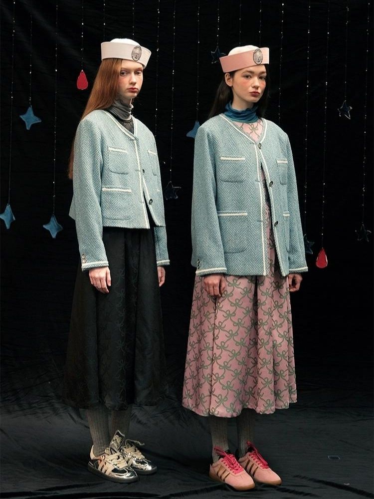 Herringbone pattern wool tweed jacket【s0000005949】