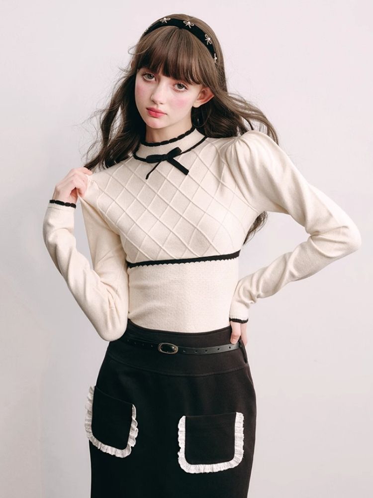 French Chambray Sweater Top Knit Bottoms【s0000004445】