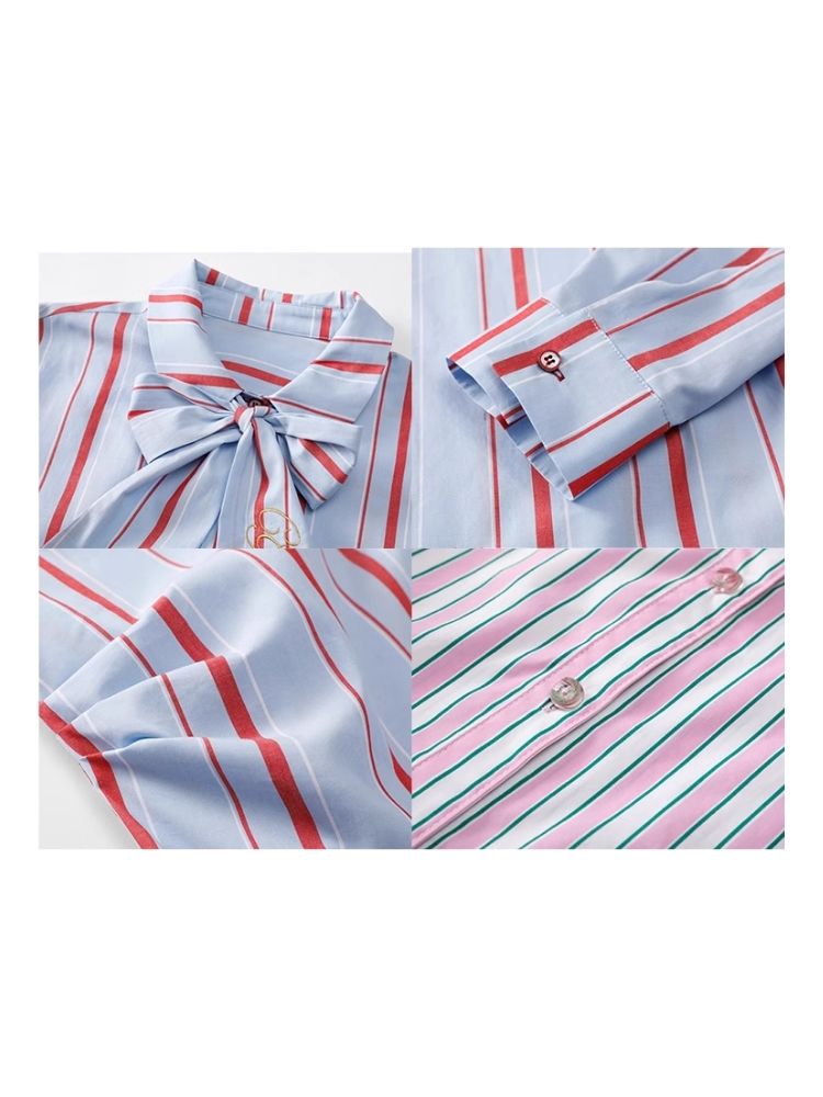 Stripe Pink Green Embroidered Shirt【s0000004971】