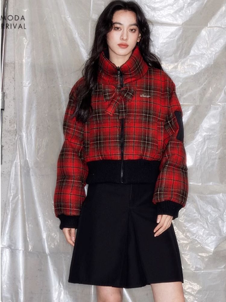 Red plaid two sides wear short cotton jacket 【s0000005633】