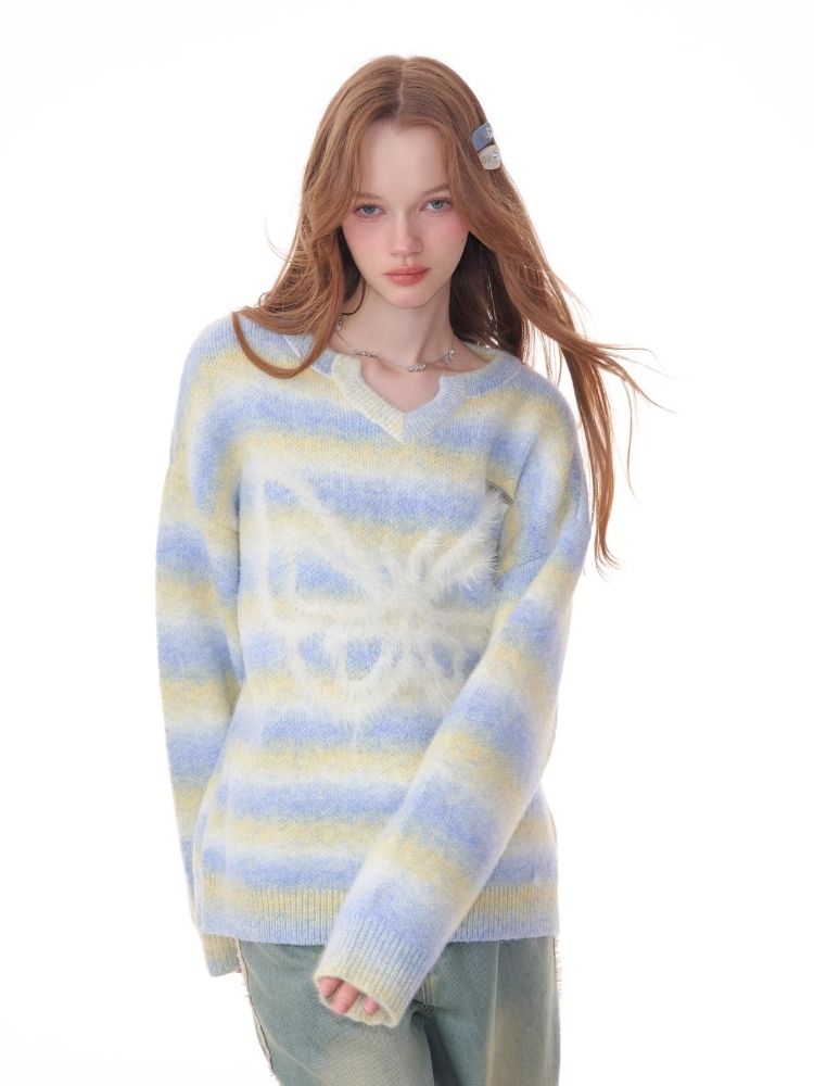 Striped Hairy Butterfly Thick Sweater【s0000006157】