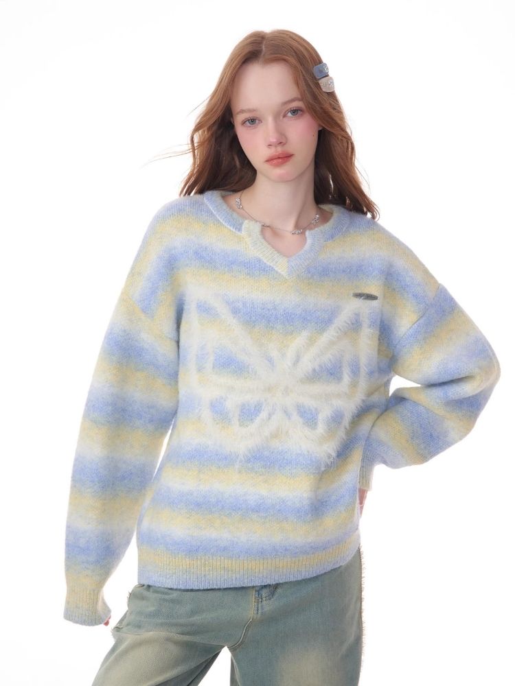 Striped Hairy Butterfly Thick Sweater【s0000006157】