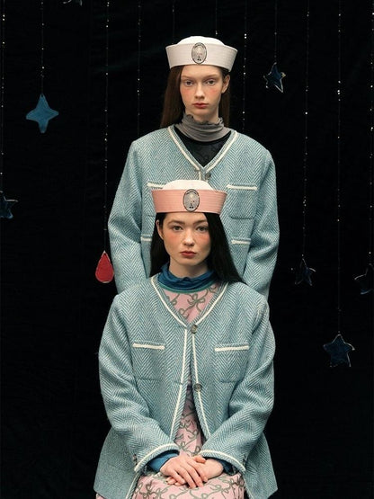 Herringbone pattern wool tweed jacket【s0000005949】