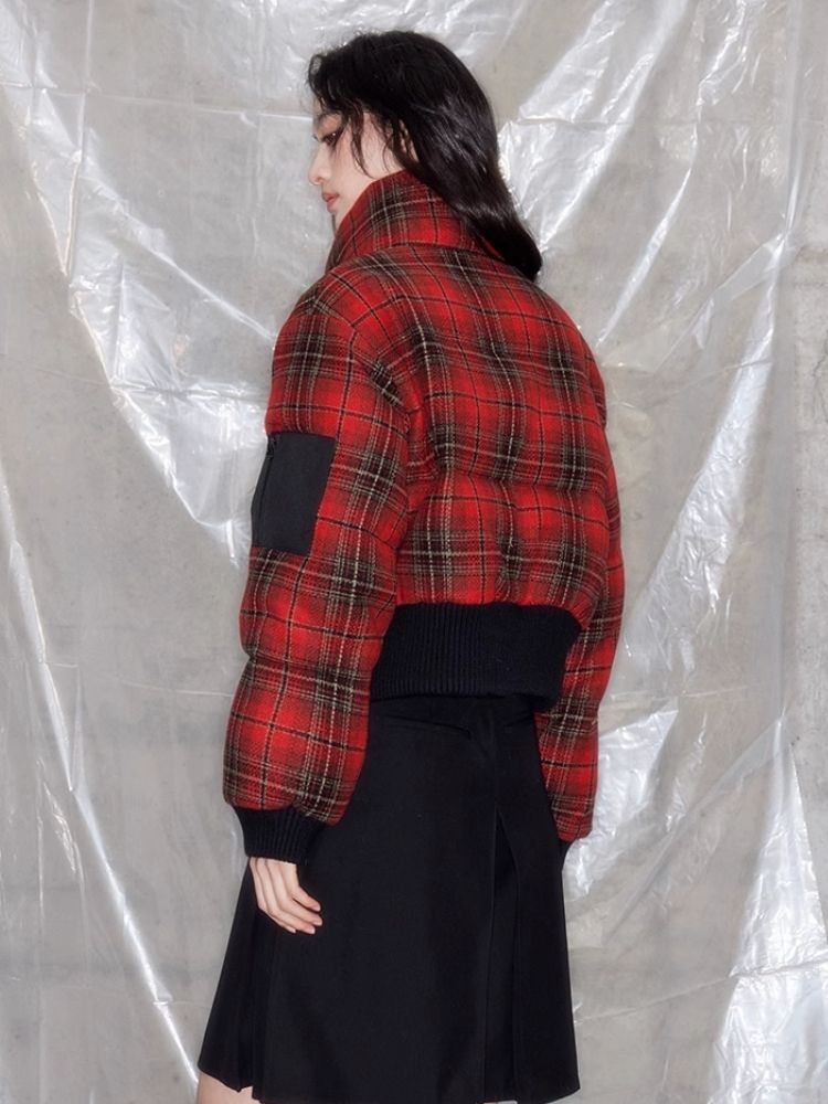 Red plaid two sides wear short cotton jacket 【s0000005633】